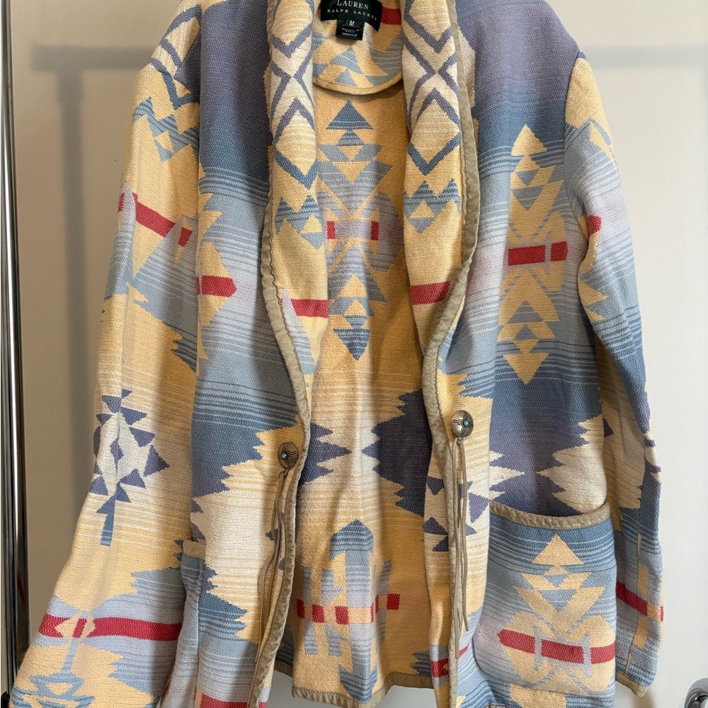Ralph Lauren Vintage Blanket Coat in Yellow, Light Blue & Red Accents